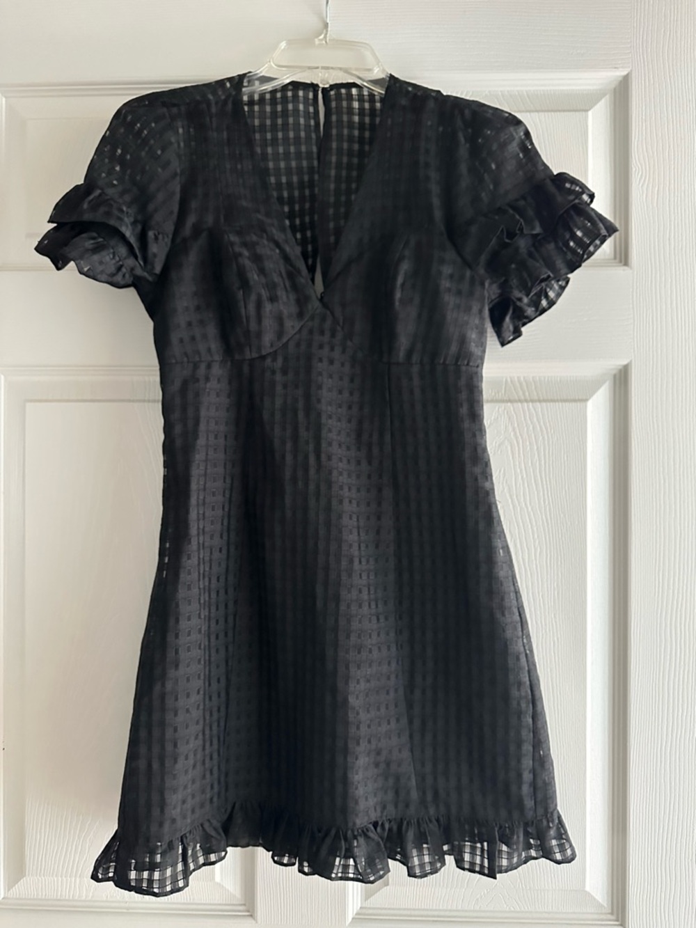 BCBGeneration Black V-Neck Mini Dress with Ruffle Sleeves